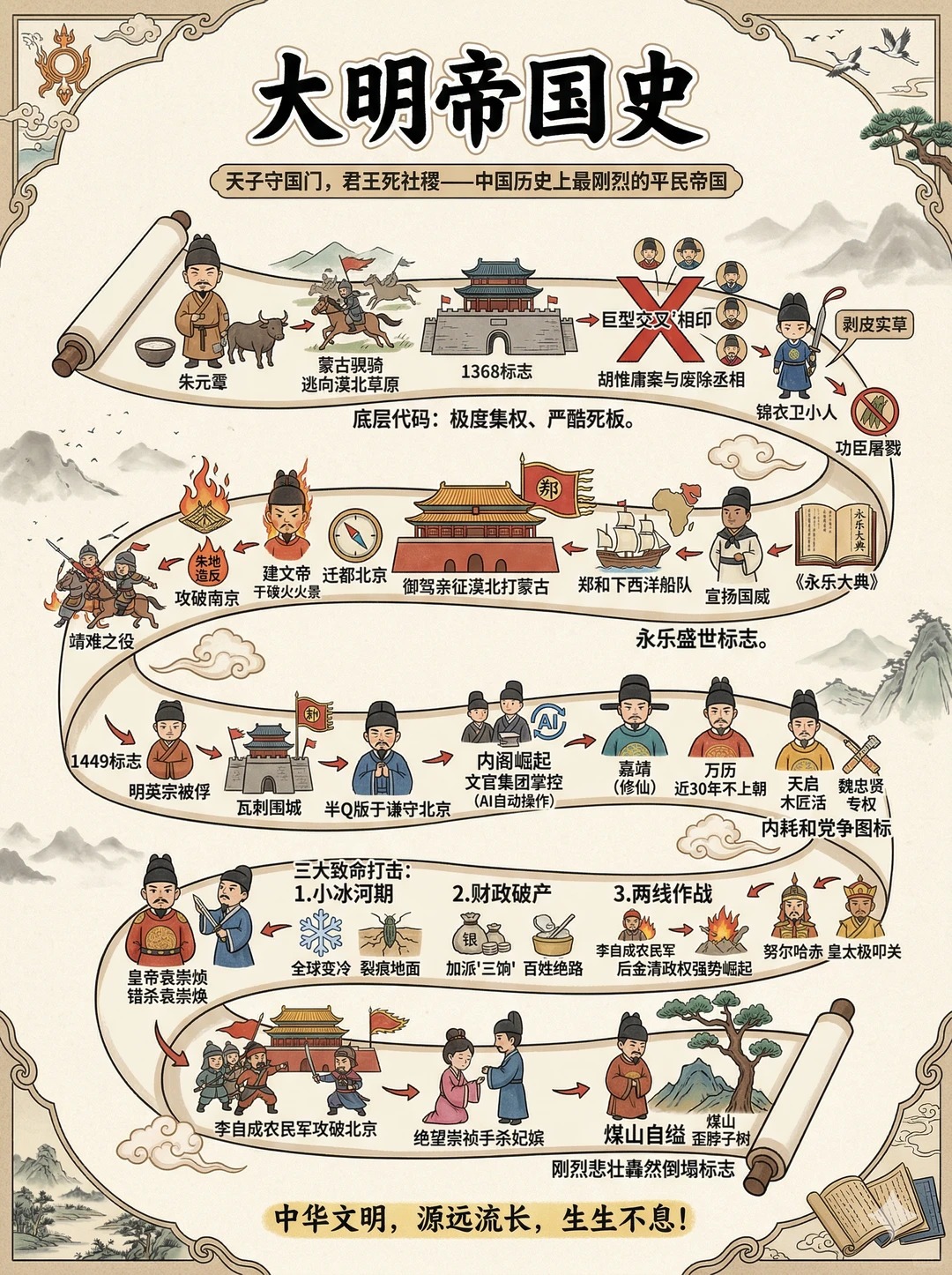 国风手绘历史知识卡片